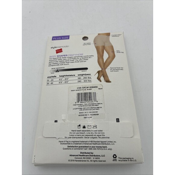 Hanes Women's 3X-4X Body Shaper Plus Size Pantyhose BLACK Silky Sheer Leg 2 Pack - Picture 3 of 4